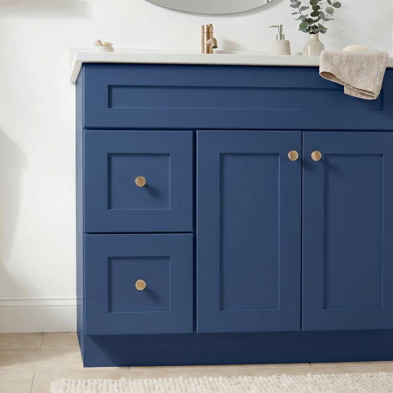 36" Navy Blue Shaker Bathroom Vanity with Quartz Top – Single Sink