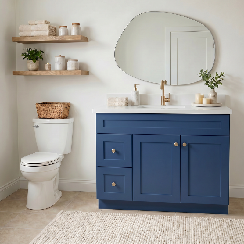 42" Navy Blue Shaker Bathroom Vanity with Quartz Top – Single Sink