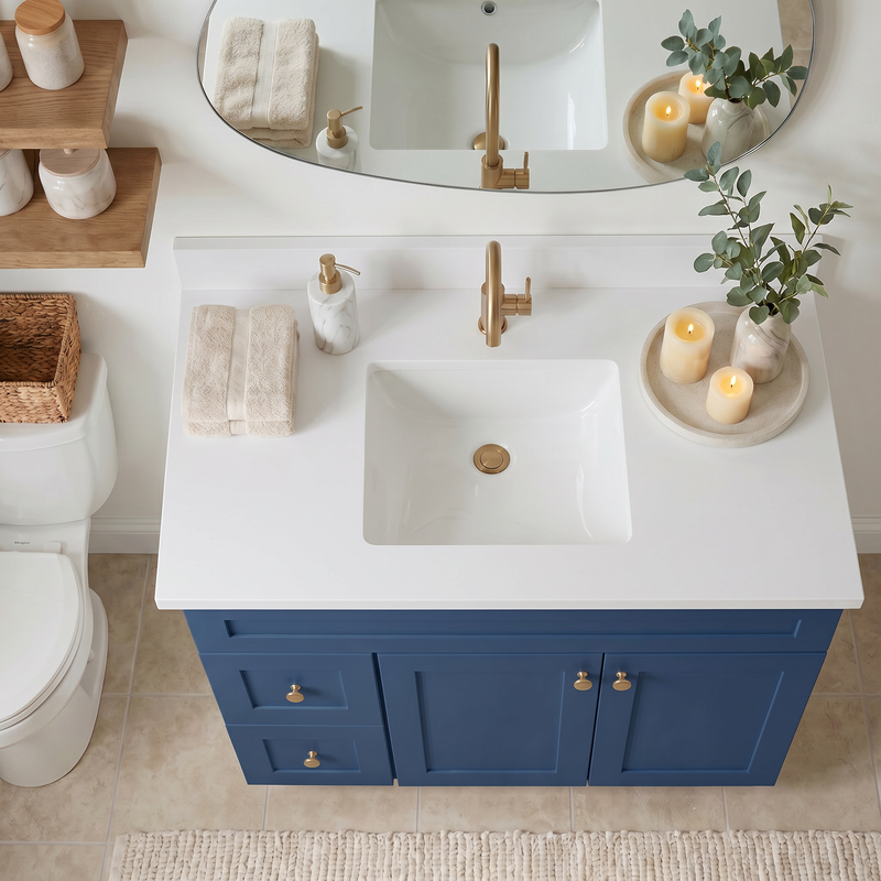 42" Navy Blue Shaker Bathroom Vanity with Quartz Top – Single Sink