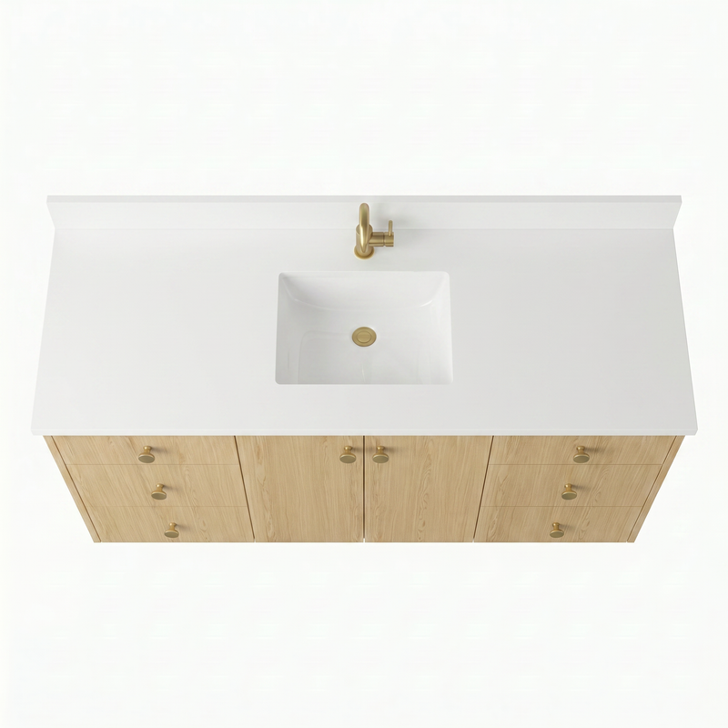 60" Ivory Oak European Vanity with Quartz Top – Single Sink
