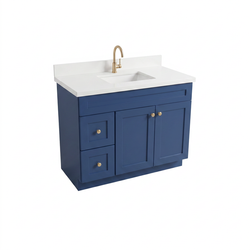42" Navy Blue Shaker Bathroom Vanity with Quartz Top – Single Sink