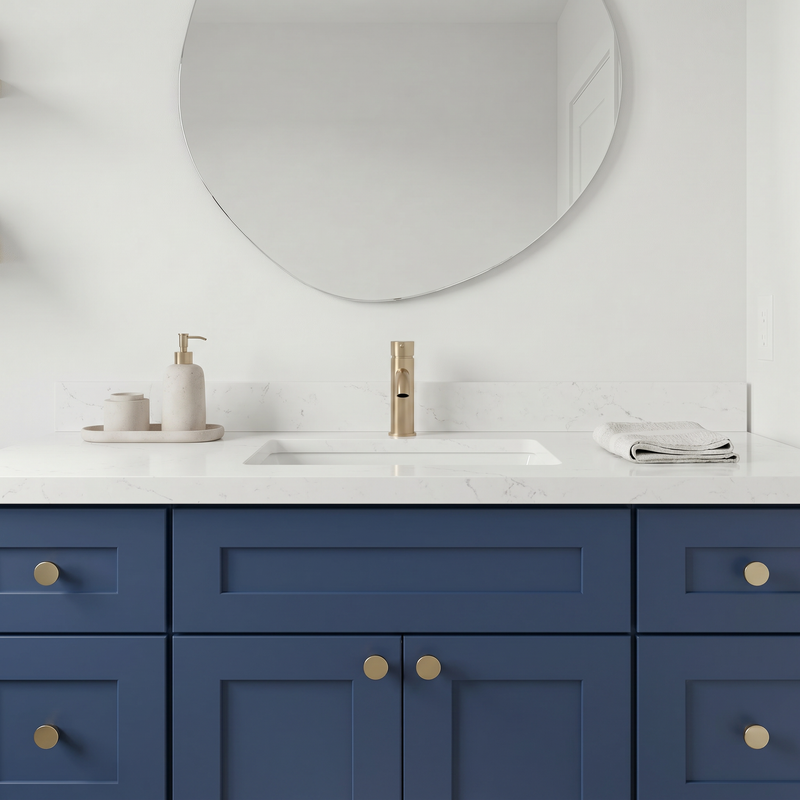 48" Navy Blue Shaker Bathroom Vanity with Quartz Top – Single Sink