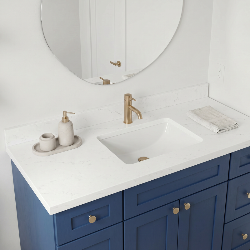 48" Navy Blue Shaker Bathroom Vanity with Quartz Top – Single Sink