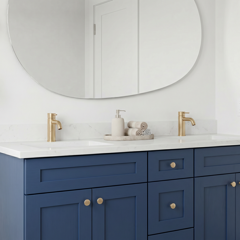 60" Navy Blue Shaker Bathroom Vanity with Quartz Top – Double Sink