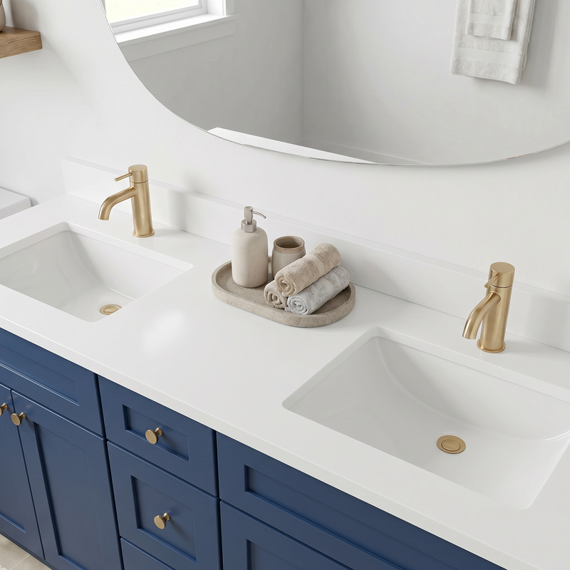 60" Navy Blue Shaker Bathroom Vanity with Quartz Top – Double Sink