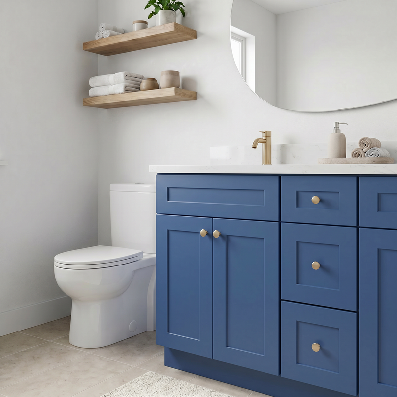 60" Navy Blue Shaker Bathroom Vanity with Quartz Top – Double Sink