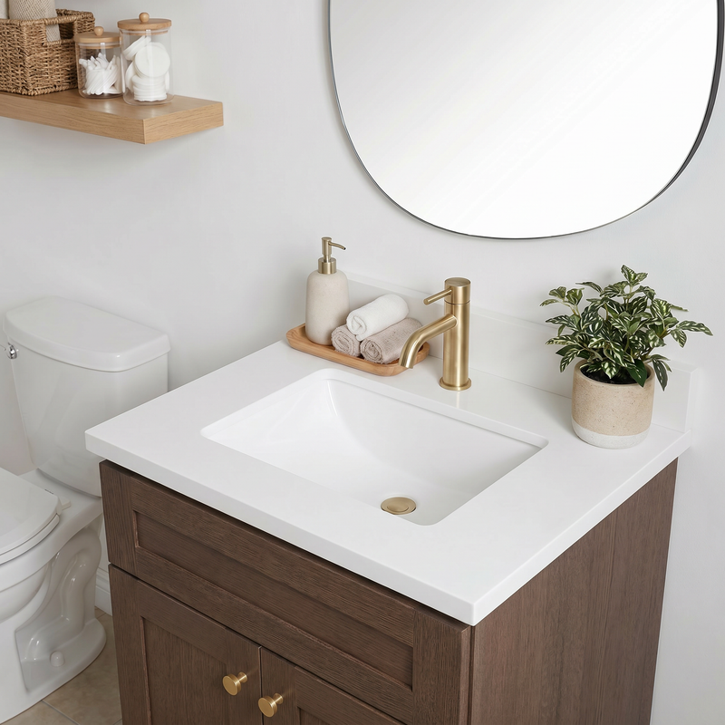 24" Coffee Bean Shaker Bathroom Vanity with Quartz Top – Single Sink