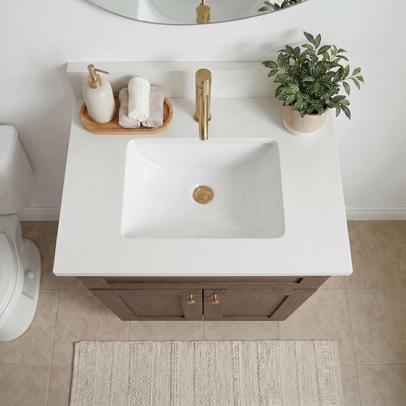 24" Coffee Bean Shaker Bathroom Vanity with Quartz Top – Single Sink