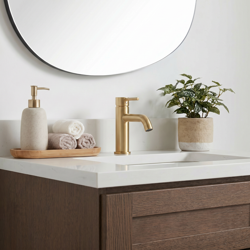 24" Coffee Bean Shaker Bathroom Vanity with Quartz Top – Single Sink