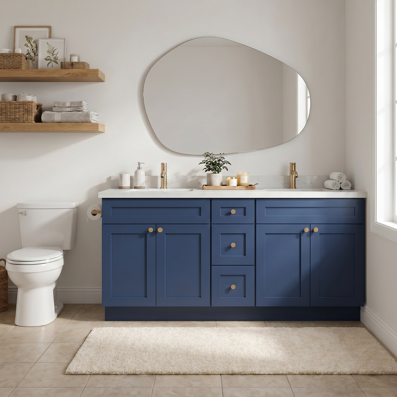 72" Navy Blue Shaker Bathroom Vanity with Quartz Top – Double Sink