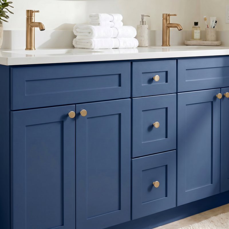 72" Navy Blue Shaker Bathroom Vanity with Quartz Top – Double Sink
