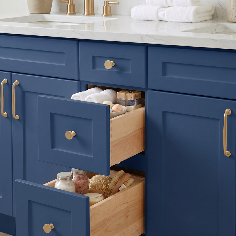 72" Navy Blue Shaker Bathroom Vanity with Quartz Top – Double Sink