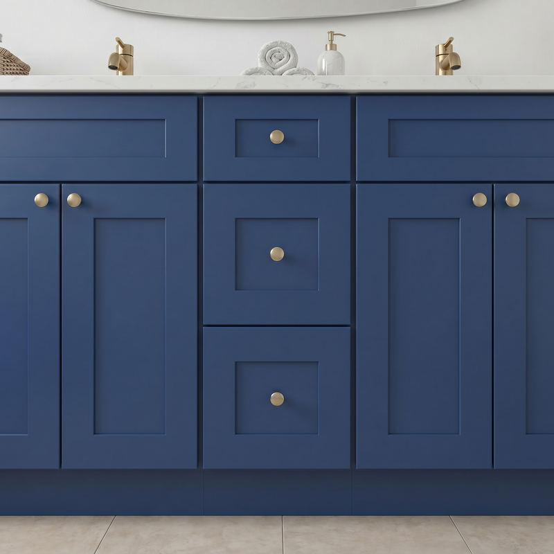 84" Navy Blue Shaker Bathroom Vanity with Quartz Top – Double Sink