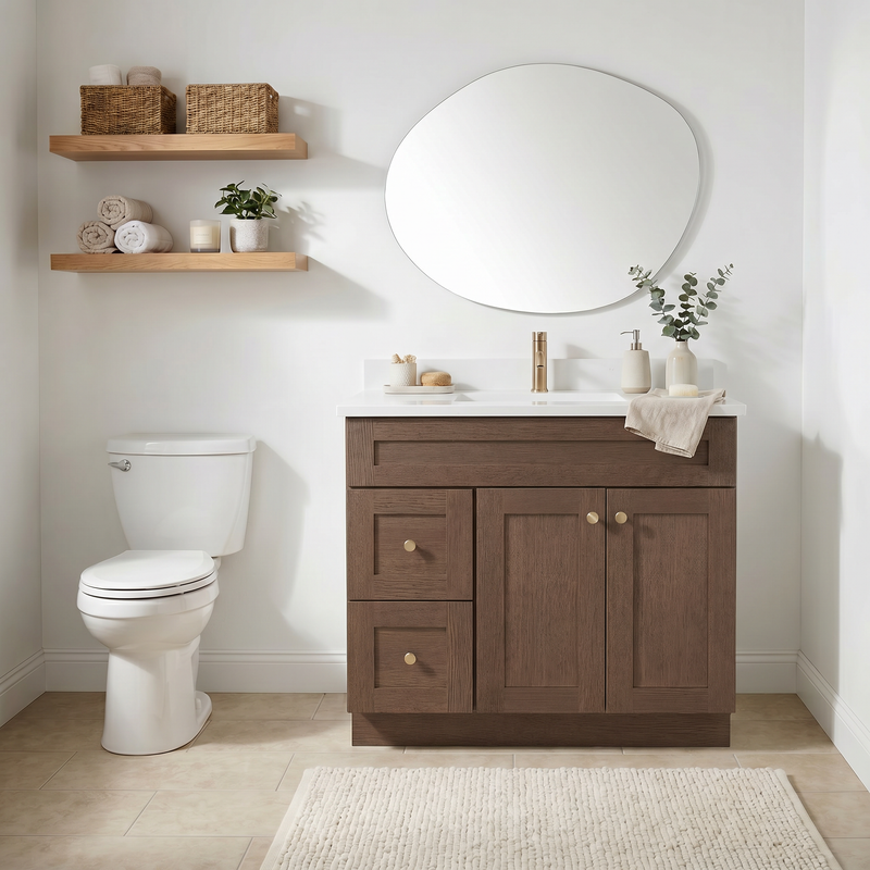 36" Coffee Bean Shaker Bathroom Vanity with Quartz Top – Single Sink