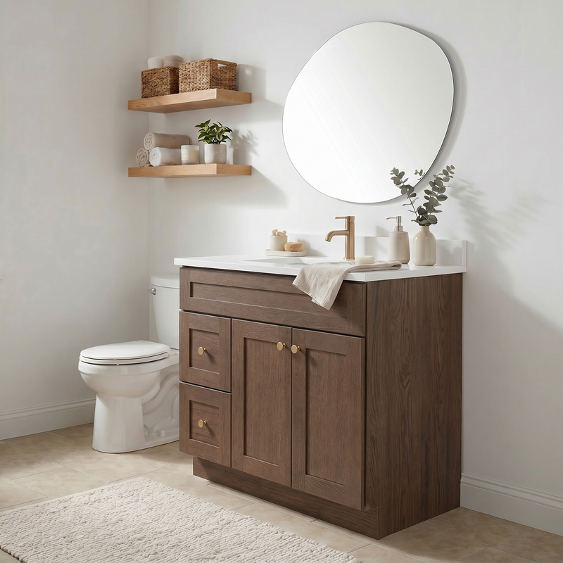 36" Coffee Bean Shaker Bathroom Vanity with Quartz Top – Single Sink