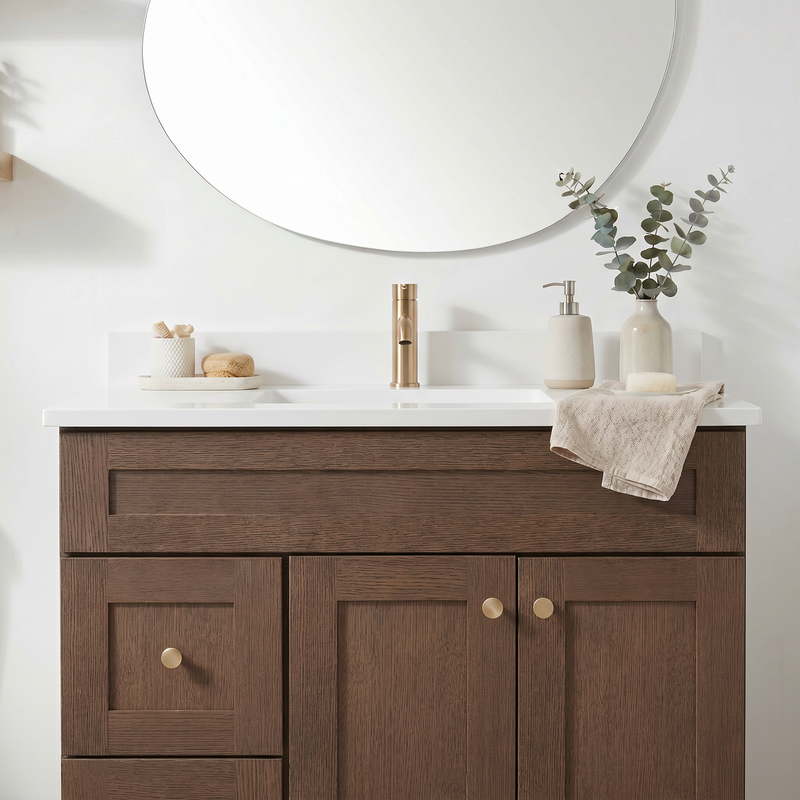 36" Coffee Bean Shaker Bathroom Vanity with Quartz Top – Single Sink