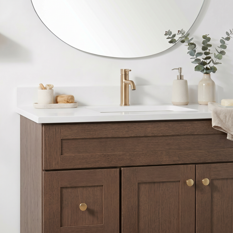 36" Coffee Bean Shaker Bathroom Vanity with Quartz Top – Single Sink