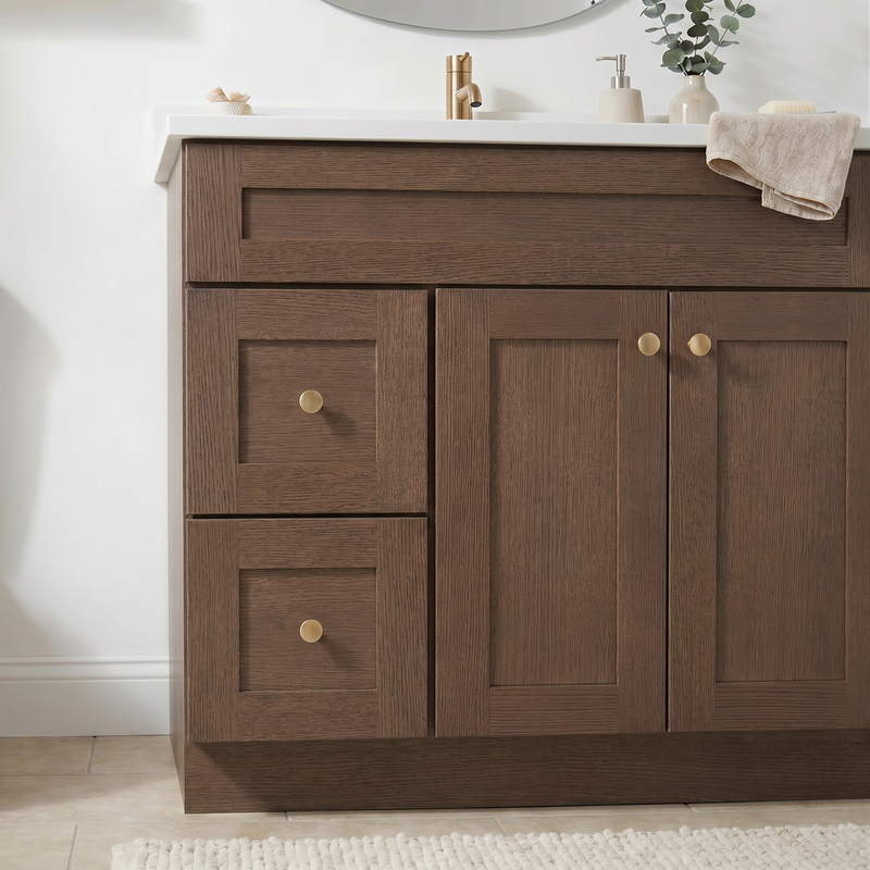 36" Coffee Bean Shaker Bathroom Vanity with Quartz Top – Single Sink