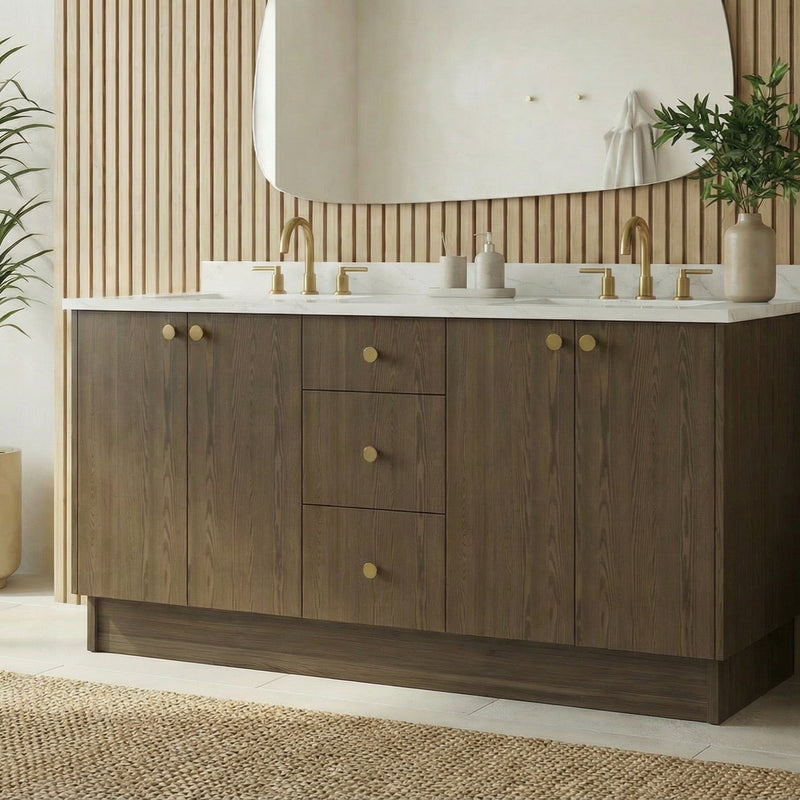 72" Cinnamon Triba European Vanity with Quartz Top – Double Sink