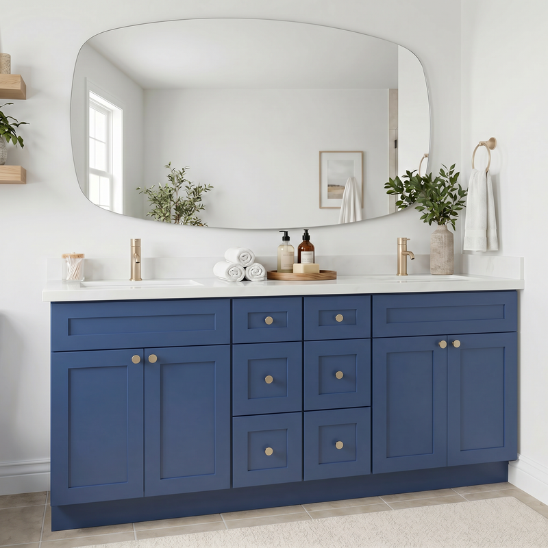84" Navy Blue Shaker Bathroom Vanity with Quartz Top – Double Sink