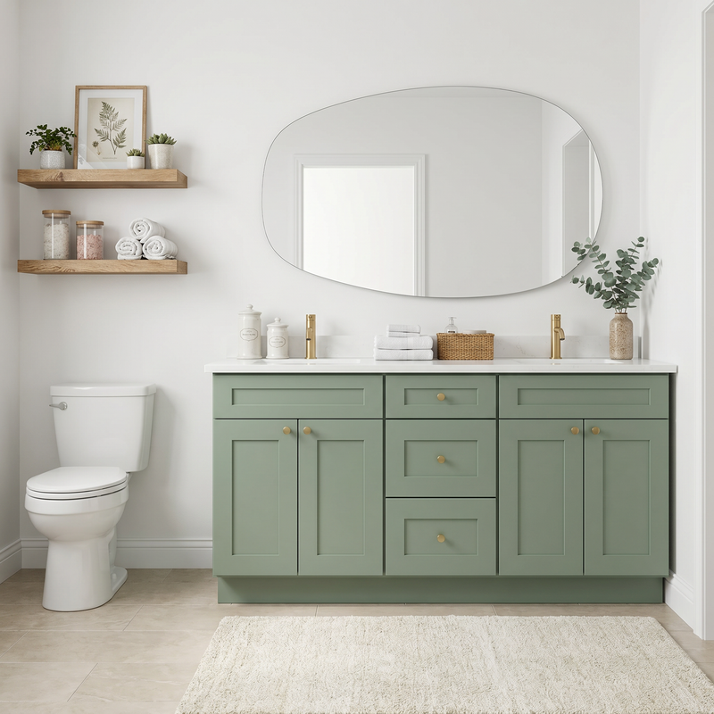72" Olive Green Shaker Bathroom Vanity with Quartz Top – Double Sink