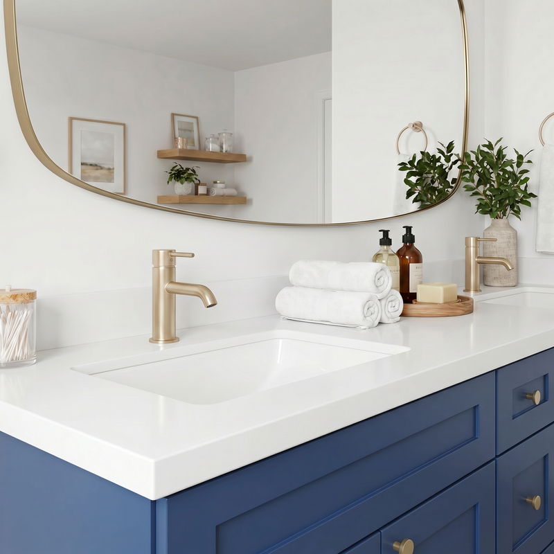 84" Navy Blue Shaker Bathroom Vanity with Quartz Top – Double Sink