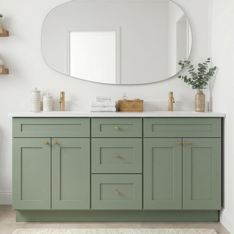 72" Olive Green Shaker Bathroom Vanity with Quartz Top – Double Sink