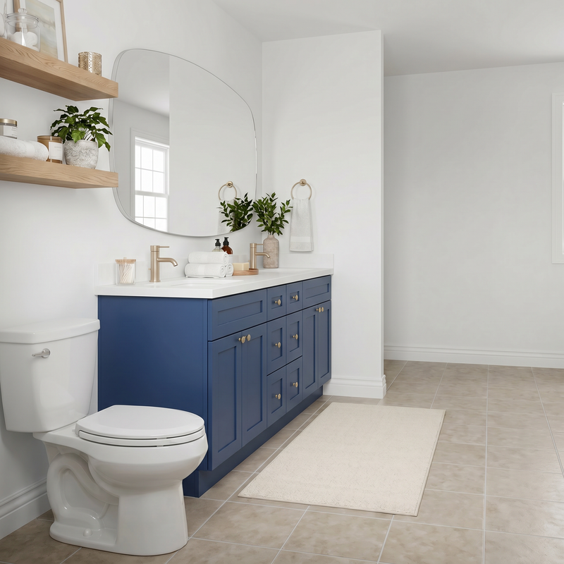 84" Navy Blue Shaker Bathroom Vanity with Quartz Top – Double Sink