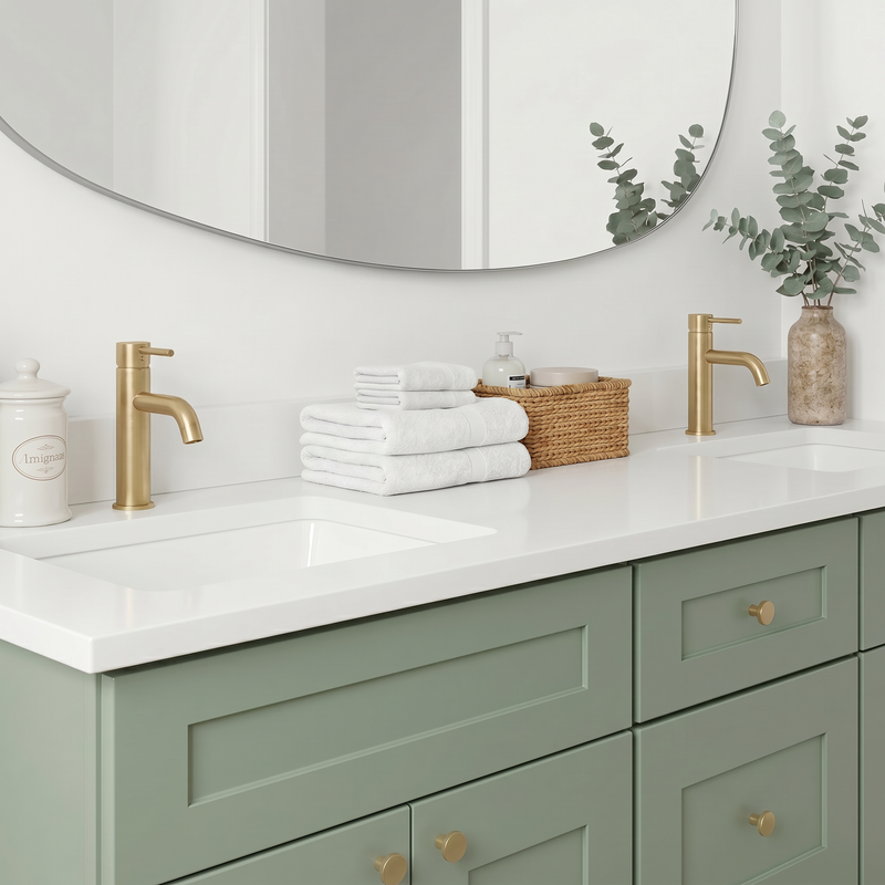 72" Olive Green Shaker Bathroom Vanity with Quartz Top – Double Sink