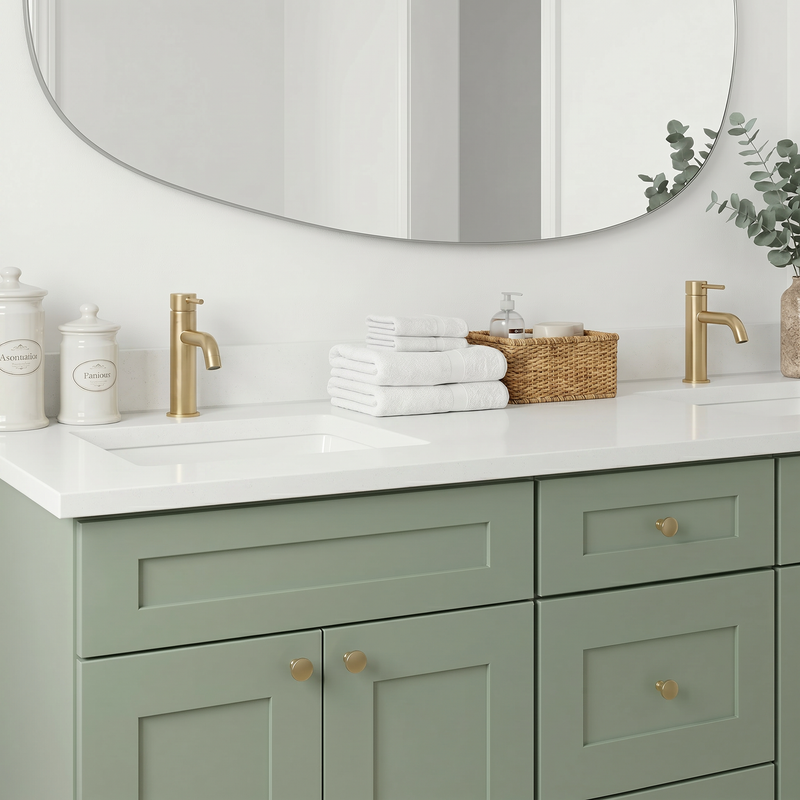 72" Olive Green Shaker Bathroom Vanity with Quartz Top – Double Sink