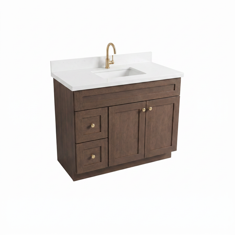 42" Coffee Bean Shaker Bathroom Vanity with Quartz Top – Single Sink