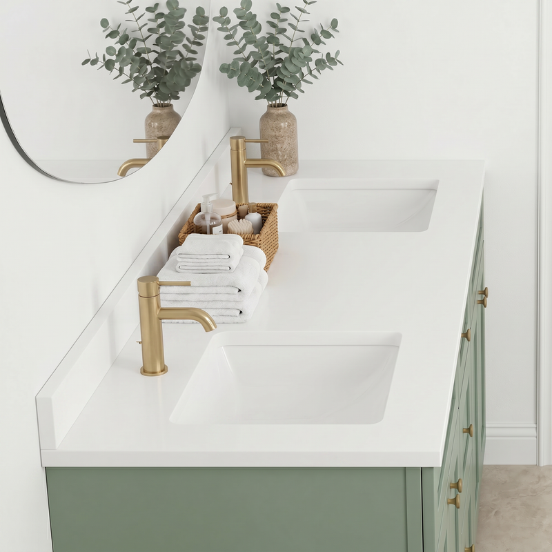 72" Olive Green Shaker Bathroom Vanity with Quartz Top – Double Sink