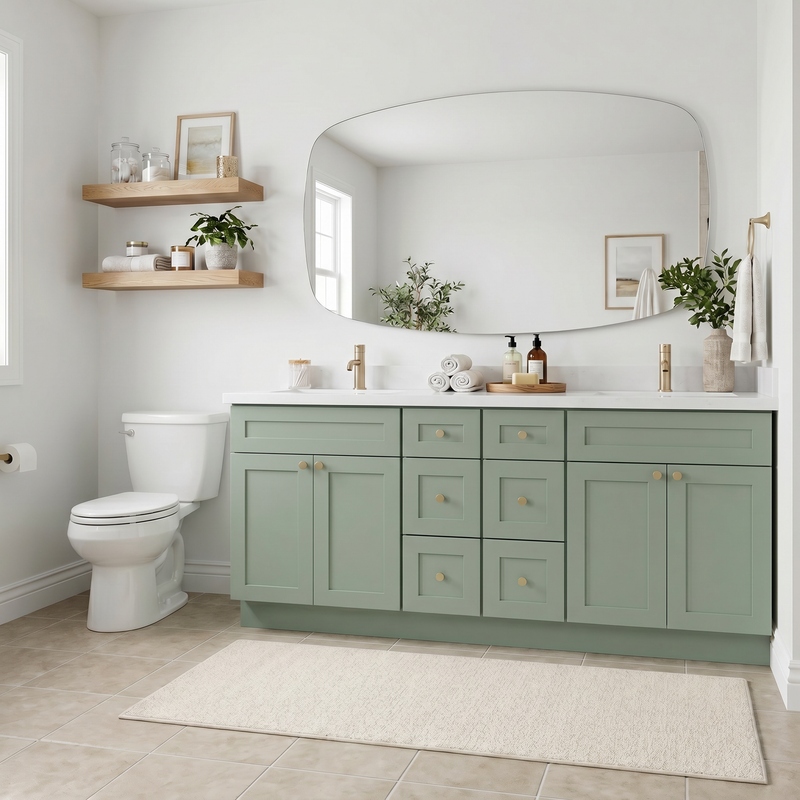 84" Olive Green Shaker Bathroom Vanity with Quartz Top – Double Sink