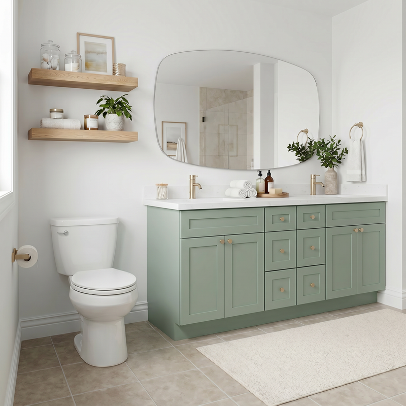 84" Olive Green Shaker Bathroom Vanity with Quartz Top – Double Sink