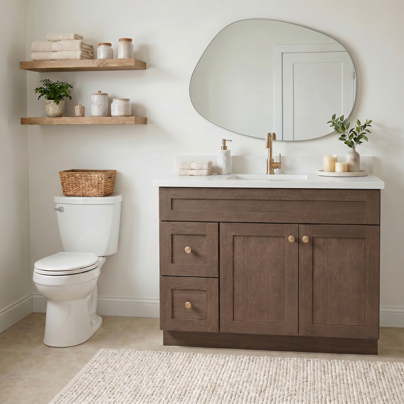 42" Coffee Bean Shaker Bathroom Vanity with Quartz Top – Single Sink