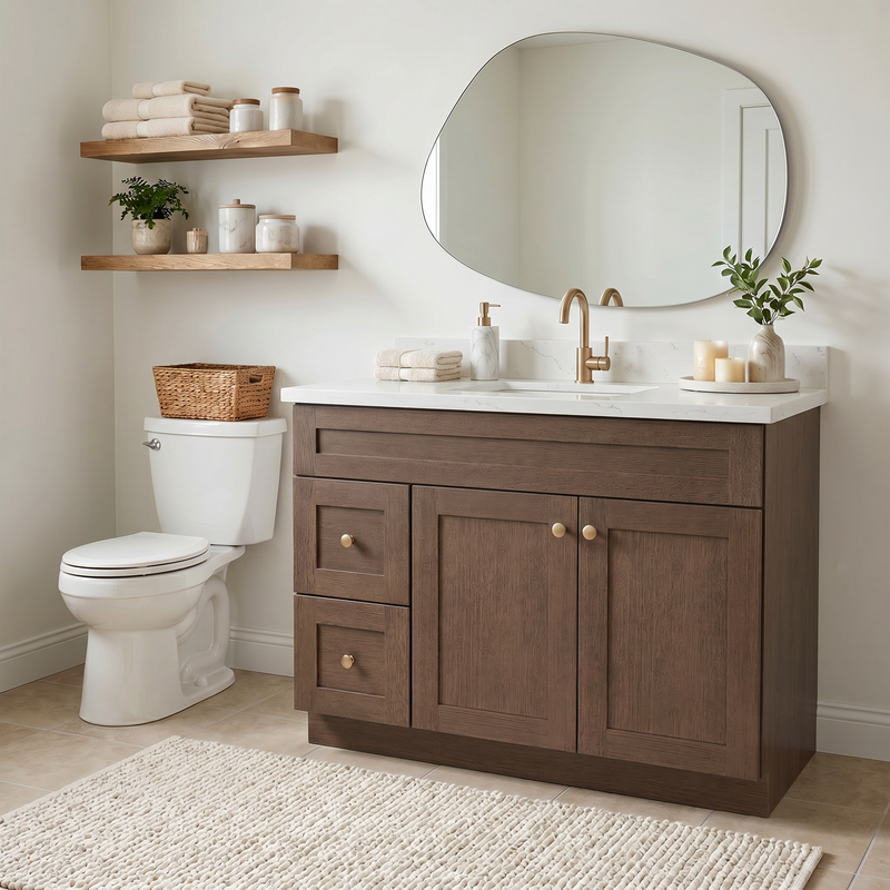 42" Coffee Bean Shaker Bathroom Vanity with Quartz Top – Single Sink