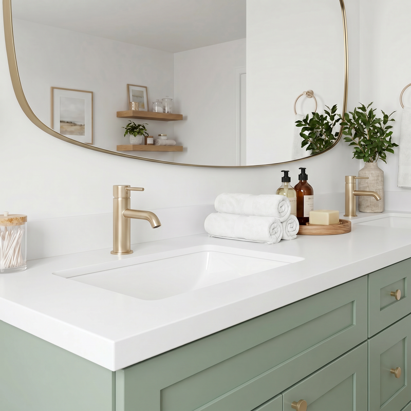 84" Olive Green Shaker Bathroom Vanity with Quartz Top – Double Sink