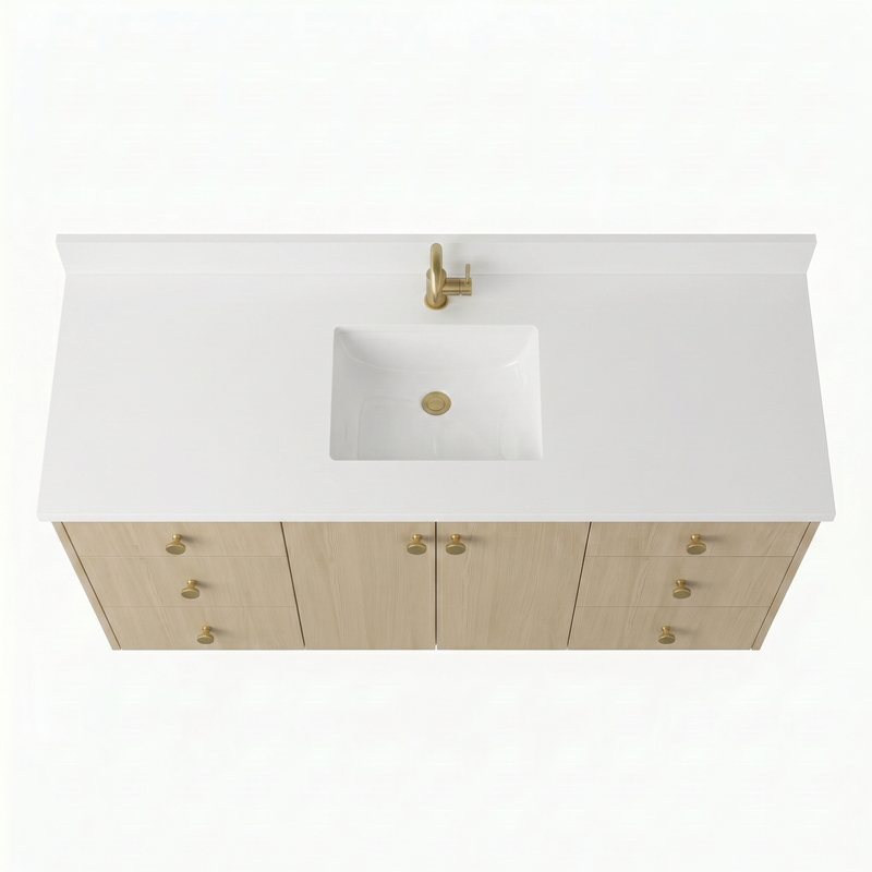 60" Desert Oak European Vanity with Quartz Top – Single Sink