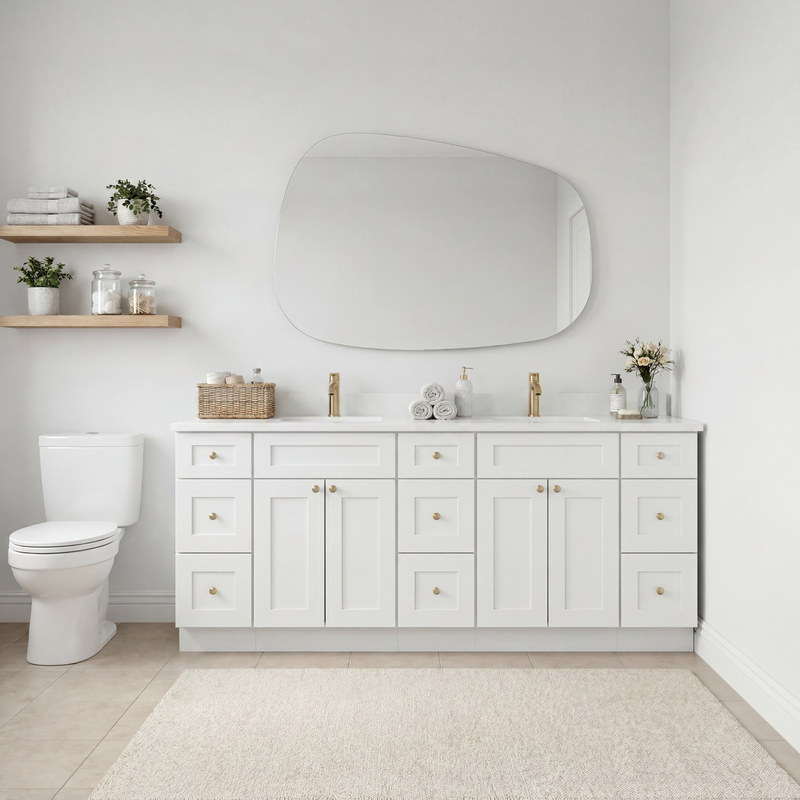 84" White Shaker Bathroom Vanity with Quartz Top – Double Sink
