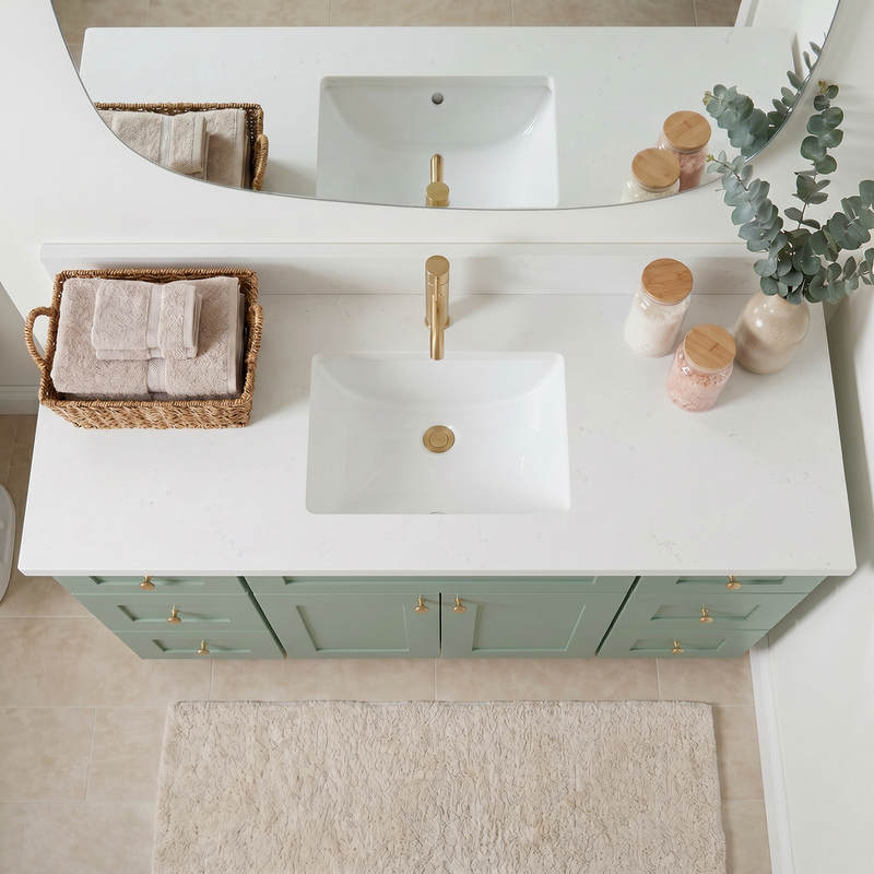 60" Olive Green Shaker Bathroom Vanity with Quartz Top – Single Sink