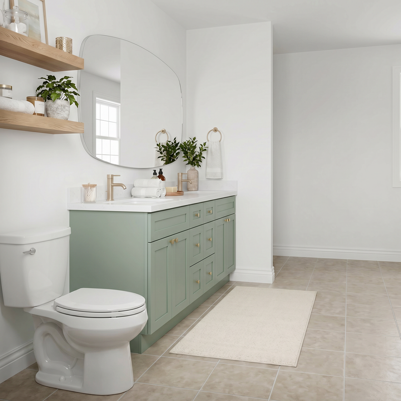 84" Olive Green Shaker Bathroom Vanity with Quartz Top – Double Sink