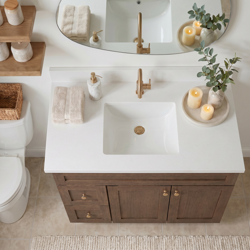 42" Coffee Bean Shaker Bathroom Vanity with Quartz Top – Single Sink