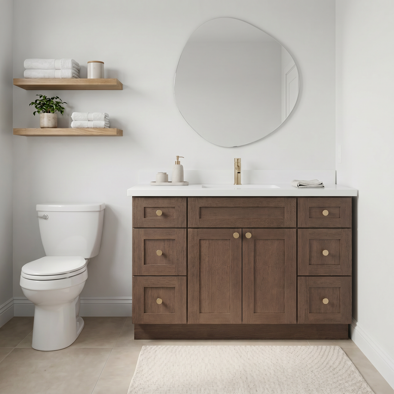48" Coffee Bean Shaker Bathroom Vanity with Quartz Top – Single Sink