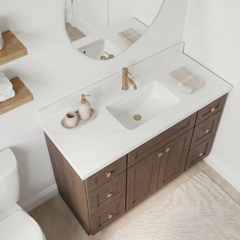 48" Coffee Bean Shaker Bathroom Vanity with Quartz Top – Single Sink