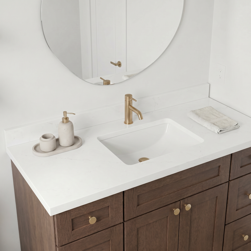 48" Coffee Bean Shaker Bathroom Vanity with Quartz Top – Single Sink
