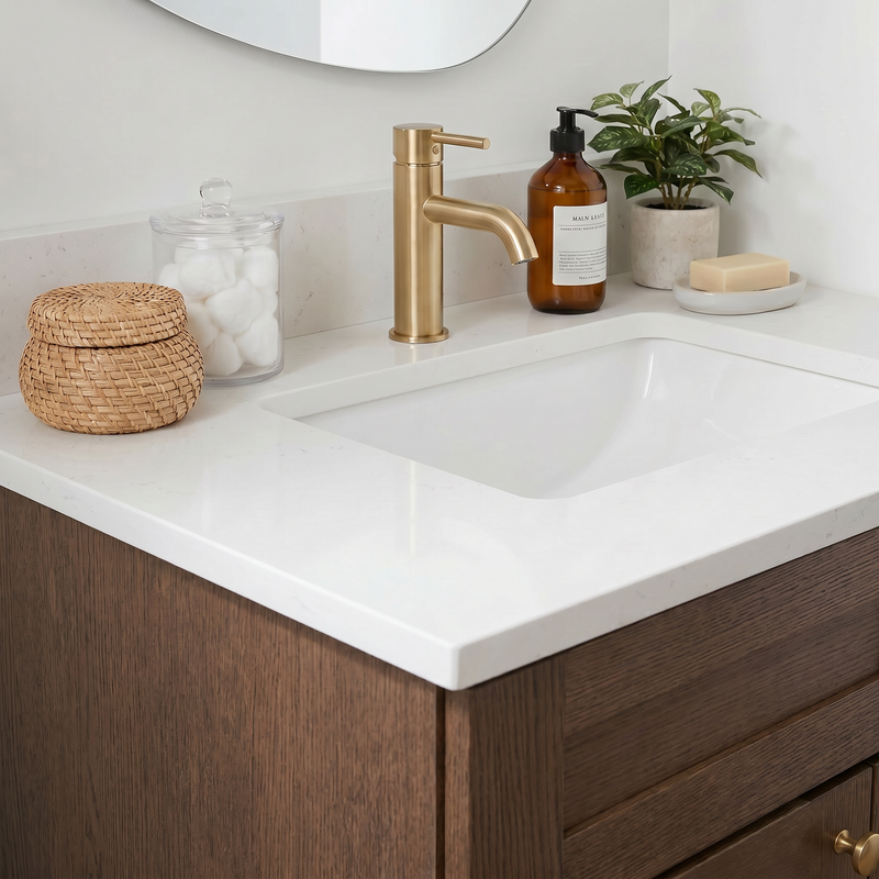 30" Coffee Bean Shaker Bathroom Vanity with Quartz Top – Single Sink