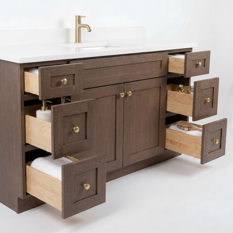60" Coffee Bean Shaker Bathroom Vanity with Quartz Top – Single Sink