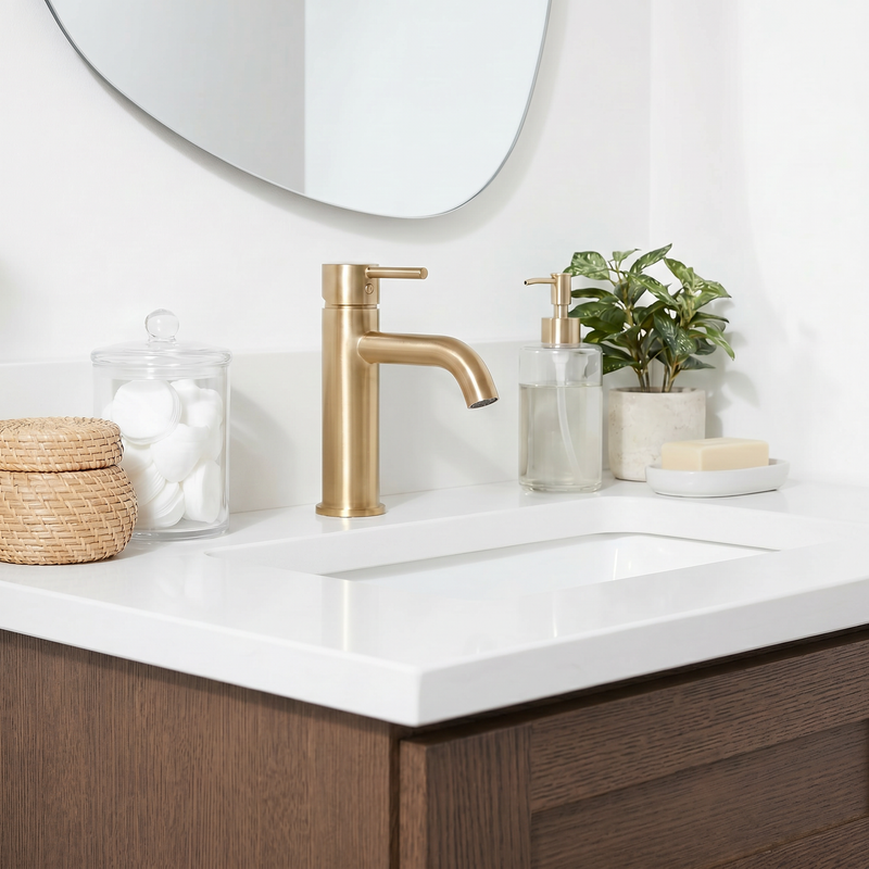 30" Coffee Bean Shaker Bathroom Vanity with Quartz Top – Single Sink