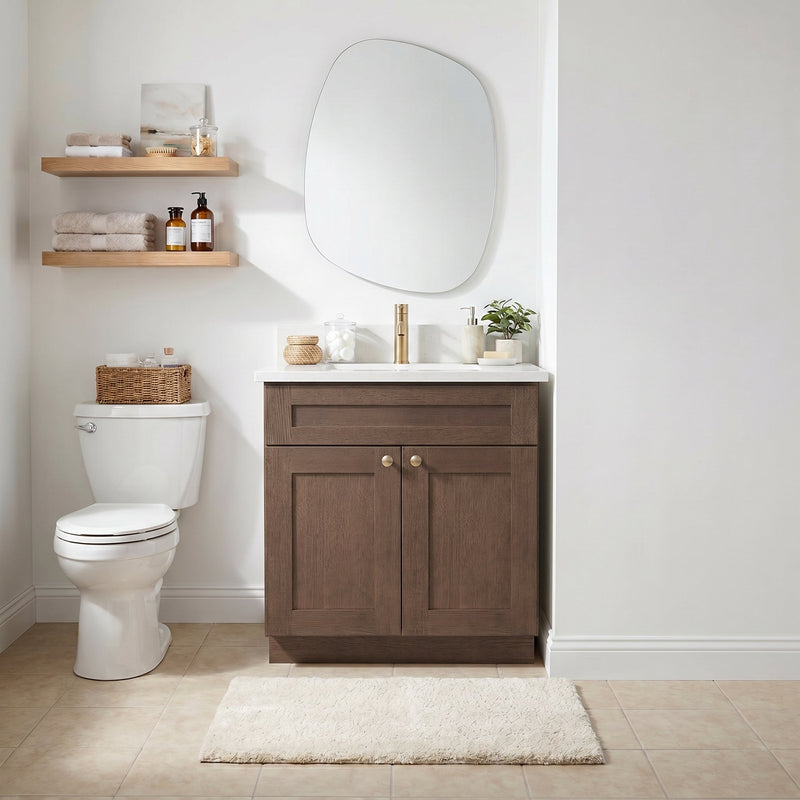 30" Coffee Bean Shaker Bathroom Vanity with Quartz Top – Single Sink