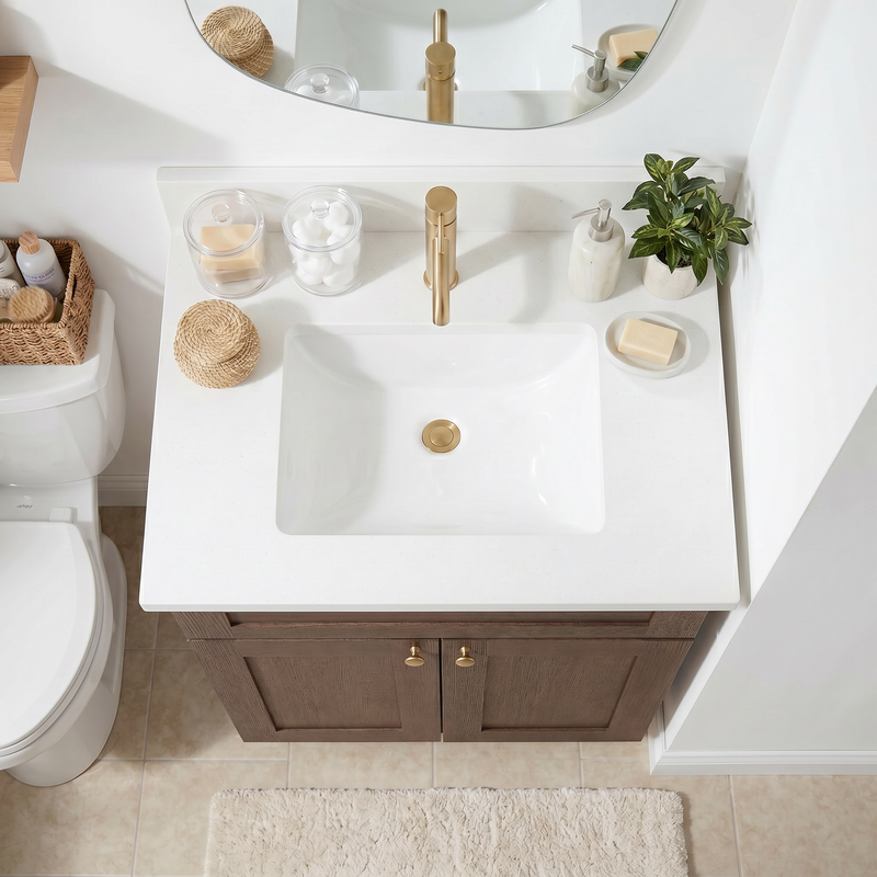 30" Coffee Bean Shaker Bathroom Vanity with Quartz Top – Single Sink